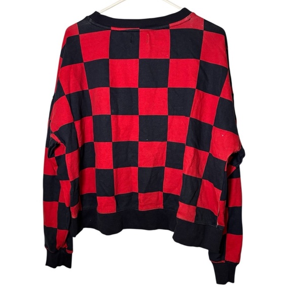 Anthropologie Maeve Large Red and Black Checkered Printed‎ Crew Sweatshirt - Picture 7 of 7